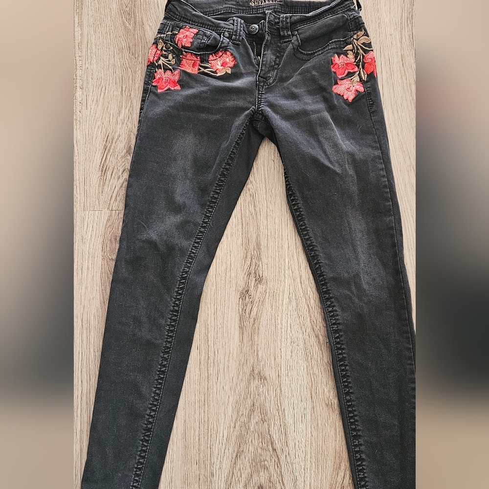 Women's black Jeans with Red Accents